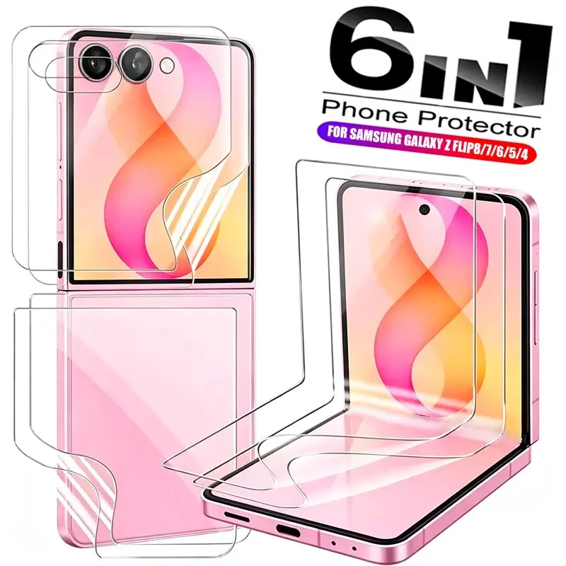 6 in 1 HD Hydrogel Film Suitable for Samsung Galaxy Z Flip8 7 6 5 4 3 Smartphone [2pcs Front Film + 2pcs Inner Film + 2pcs Back Film] Phone Screen Protectors Full Coverage Bubble-Free Scratch Resistant Anti-Fingerprint High Sensitivity Touch