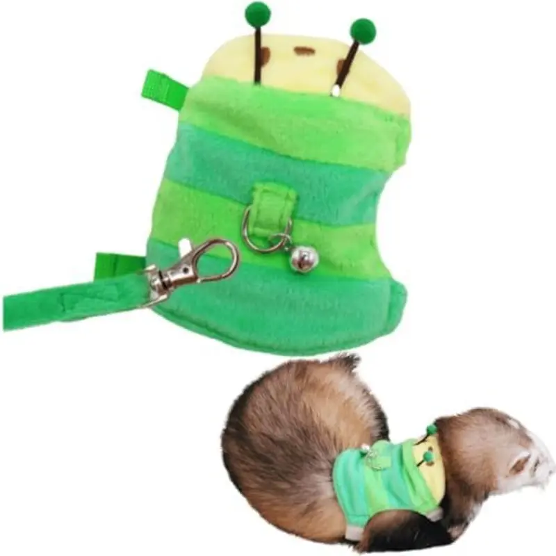 Ferret Harness and Leash Set - Small Animal Soft Fleece Vest with Safe Bell Halloween Outfit Adjustable Traction Rope Outdoor Walking Training Leash for Ferret Bearded Dragon Kitten Rabbit Bunny Harness