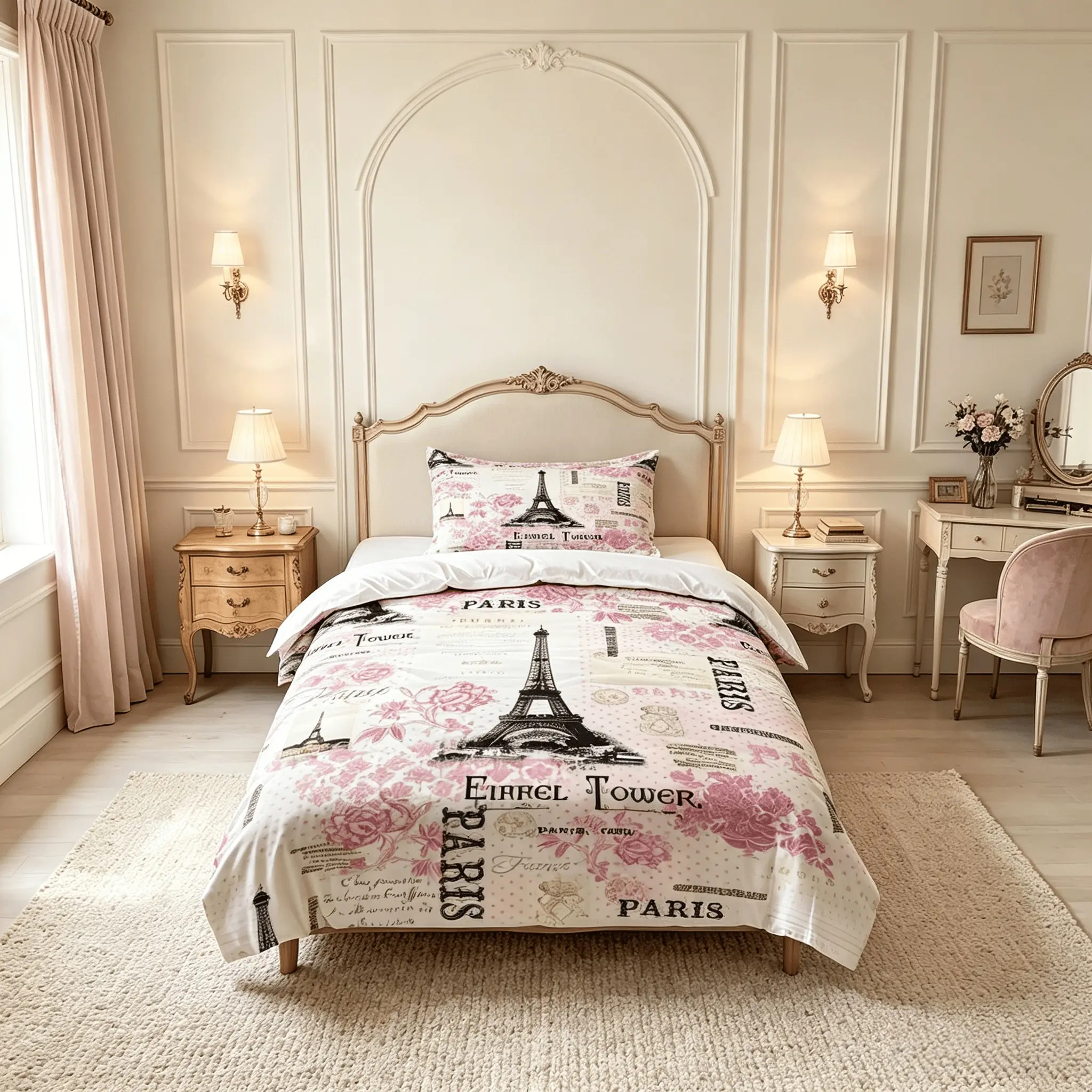 Romantic Paris Print Duvet Cover Set, 1 Duvet Cover With 1/2 Pillowcase (Excluding Core And Pillow), Suitable For Teenagers And Adults In Bedrooms, Dormitories, And Guest Rooms, Suitable As a Gift And Decoration