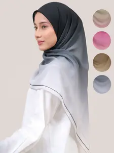 Gradient Square Modest Muslim Hijab for Women, Minimalist Design, Fashionable Border, Simple Gradient Color, Stylish Headscarf for Everyday Wear