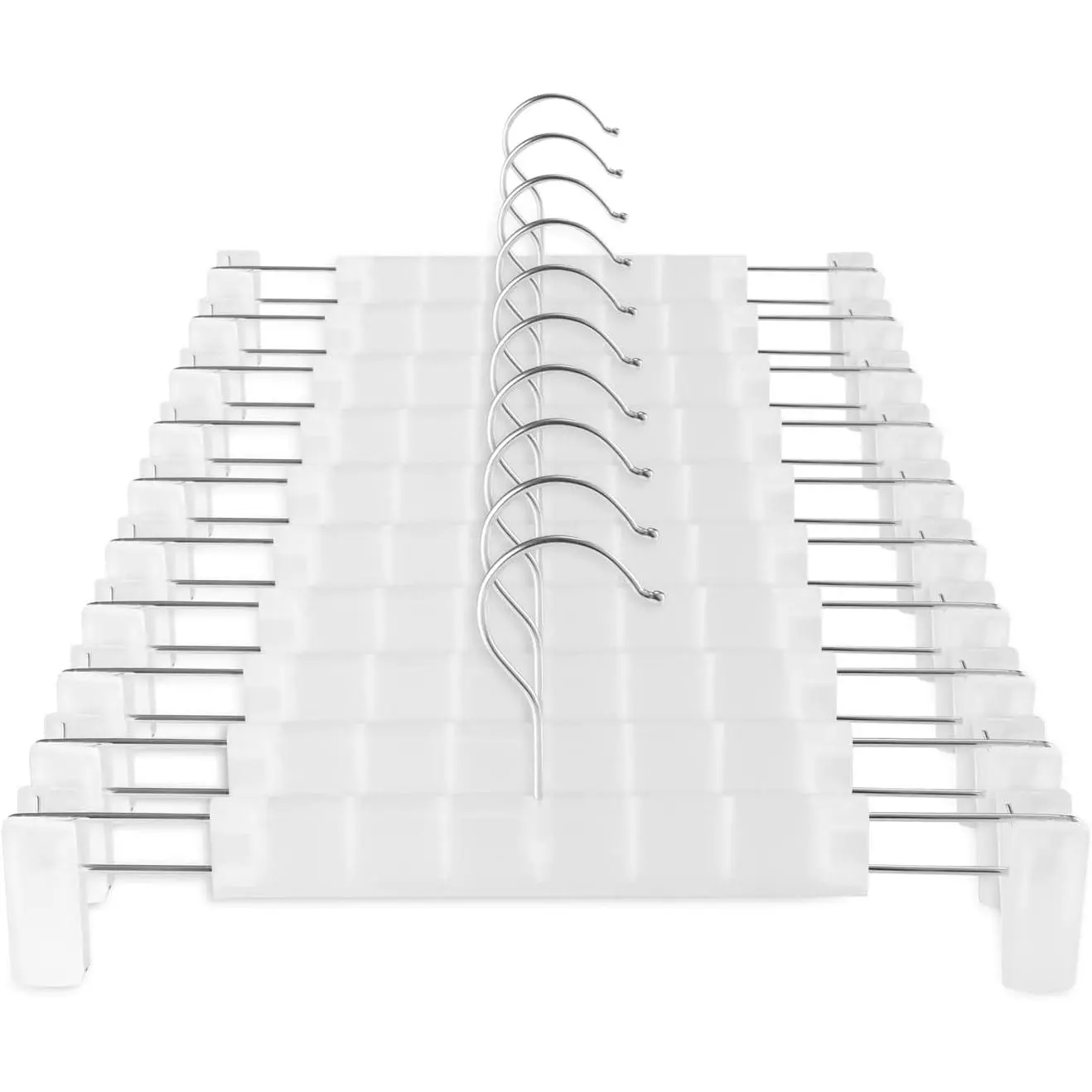 Clothes Pants Hangers, Space-Saving Skirt Holders with 360 ° Swivel Hooks, Adjustable Clips, Trouser Hangers, Clothes Coat Garment Jeans Hangers (10 Pack, Transparent)
