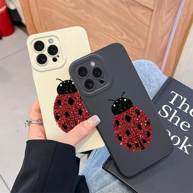 A Creative Crystal Ladybug Pattern Frosted Phone Case, Suitable for iPhone 17 Air/16 Plus/15 Pro Max/14 Pro/13/12/11/XS Max/X Phone Case, Ideal Gift for Family, Friends, Lovers, Boyfriend, Girlfriend, Best Choice for Holiday Gifts MS512