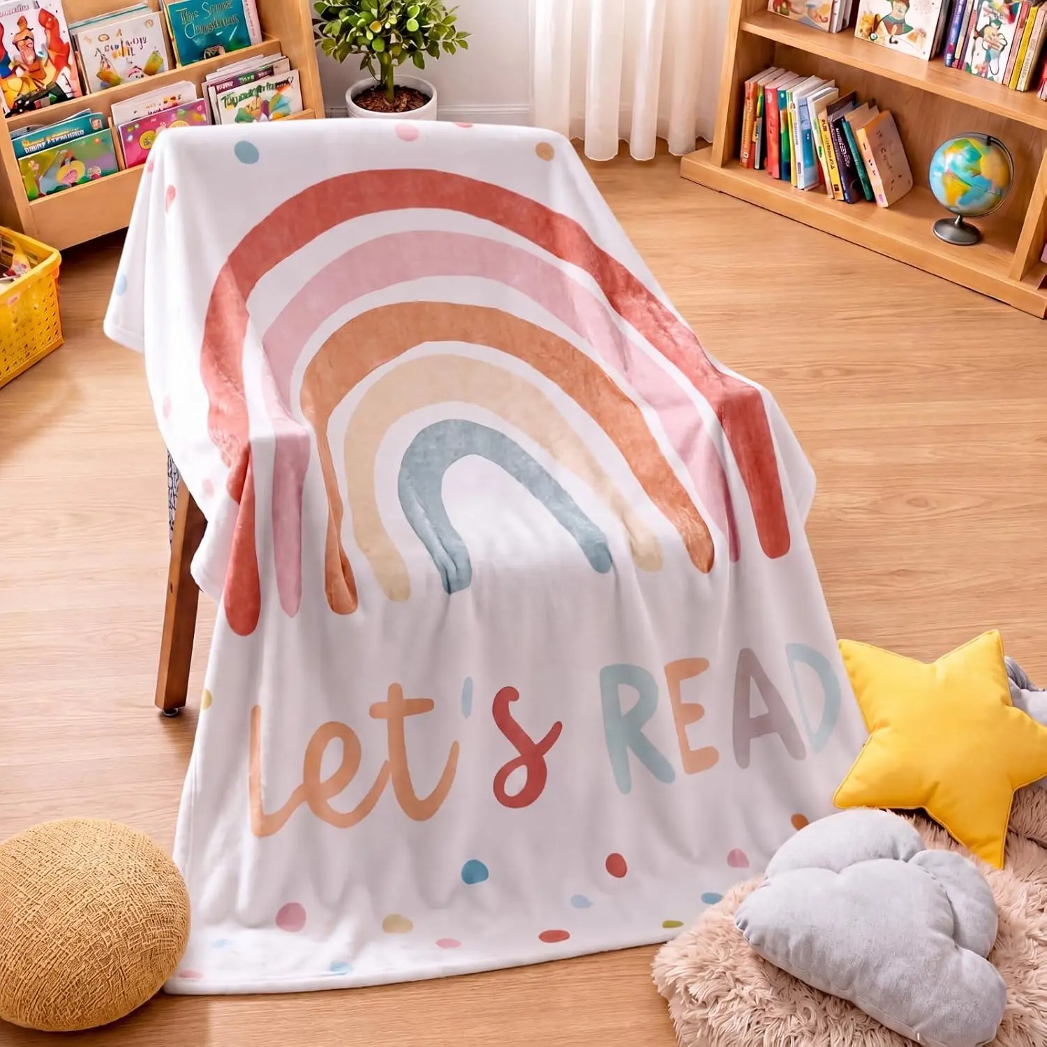 Back to School Rainbow Read Throw Blanket Classroom Reading Corner Decor Blanket Boho Let's Read Decor for School Reading Corner Supplies Playroom Bedroom Library Lightweight Blanket Sofa Blanket Car Blanket Office Blanket Naps Blanket Camping Blanket