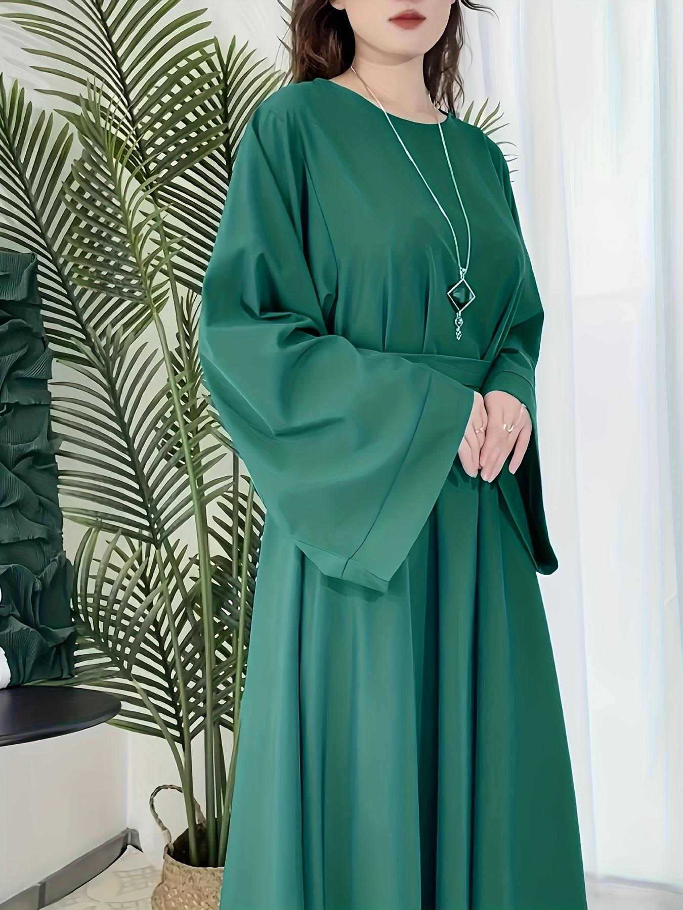 [Middle Eastern Loose Fit Dress] Elegant Green Arabic Women's Muslim Robe |   Middle Eastern Flared Sleeve Long Dress |   Loose Fit All-Season Versatile Home Festival Traditional Attire