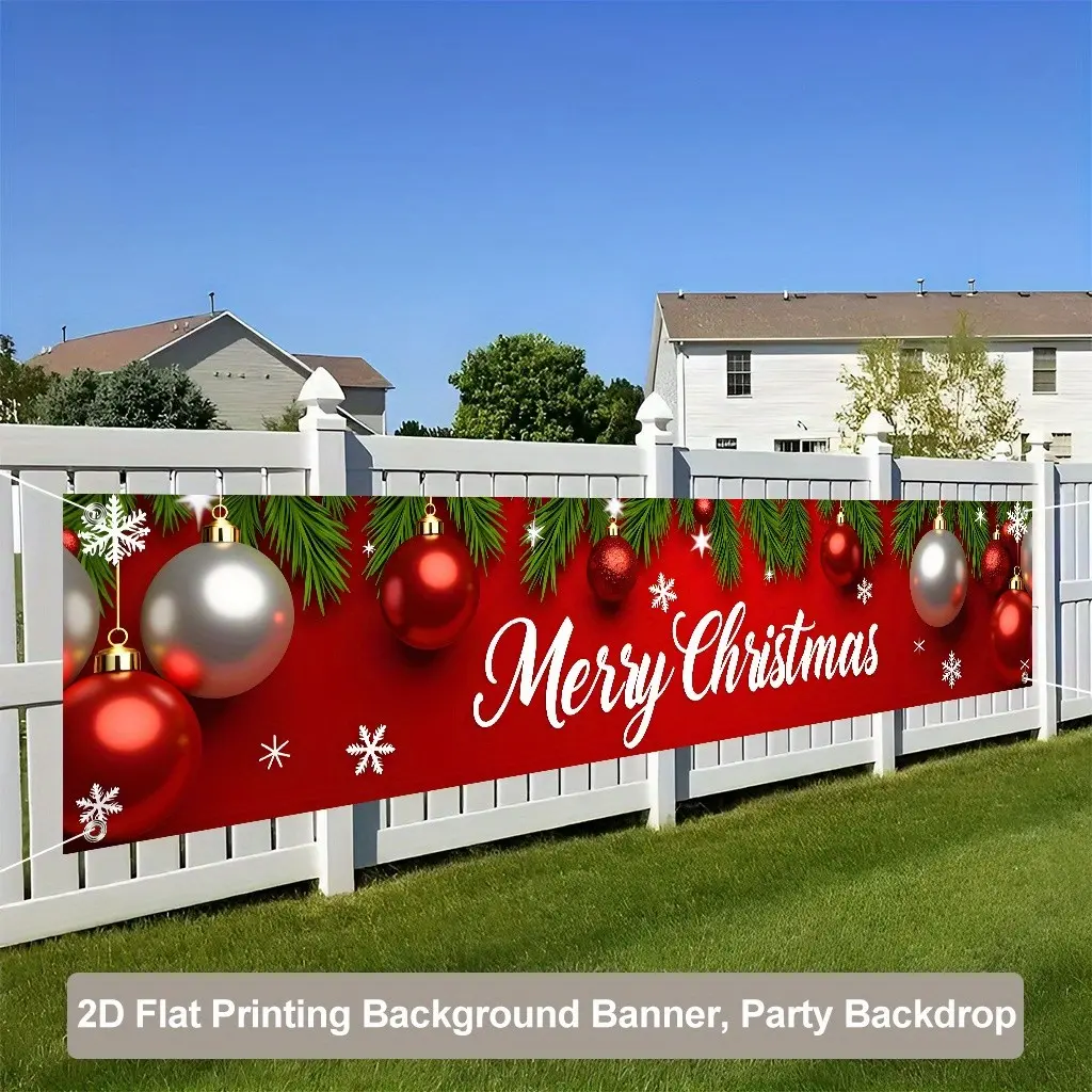 2D Flat Banner 1pc Merry Christmas Christmas Decoration Banner, Suitable for hall, exhibition room, party venue, for christmas celebration, theme party, holiday shooting, scene arrangement, holiday banner, decoration supplies, Polyester Material