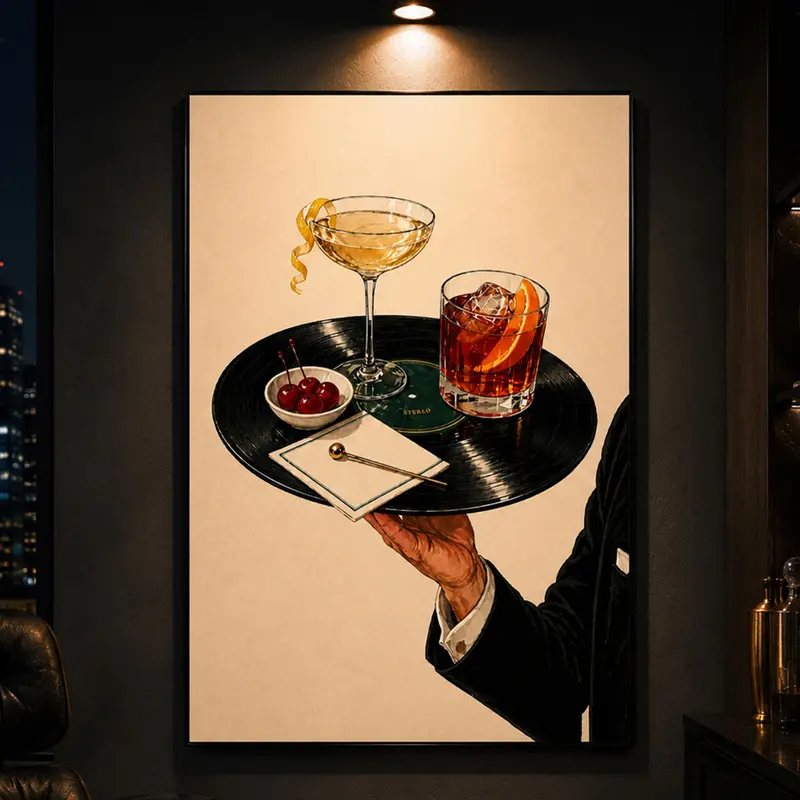 Vintage Cocktail Print, Vinyl Record Bar Tray, Retro Martini Lounge Decor, Home Bar Wall Art, Bar Cart Decor, Retro Kitchen Decor, Cocktail Wall Art, Mixology Art, Home Bar Decor, Vintage Bar Decor, Mid Century Modern Decor, Bar Lounge Decor