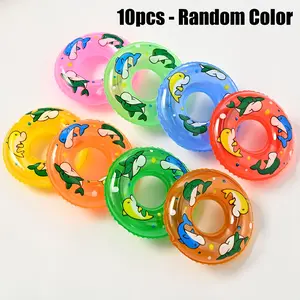 10-Pack Multi-Use Mini Inflatable Swim Rings, Random Colors, Dolphin Shape, Ideal for Pet Bathing, Small Turtles, Aquarium Decor