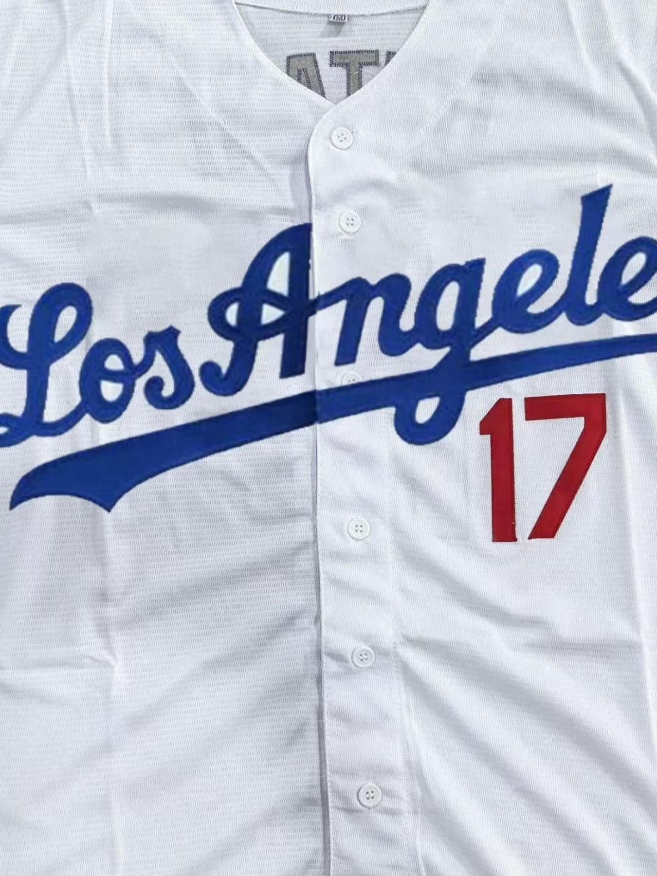 Men's Letter & Figure Embroidered Baseball Jersey, Casual Loose Short Sleeve V Neck Baseball Top for Fall & Winter, Men's Sportswear for Training & Competition