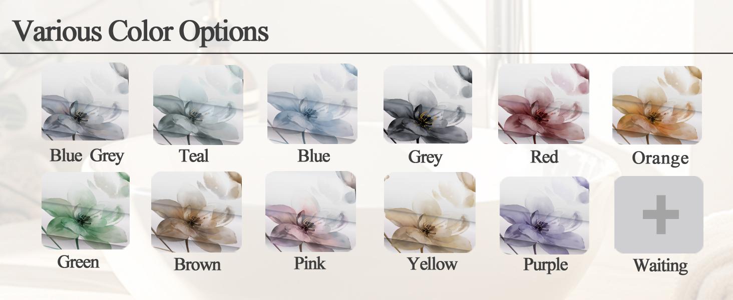 No Hook Shower Curtain and Liner Set, Blue and Grey Boho Floral Shower Curtains for Bathroom, Watercolor Flower Waterproof Bathroom Curtain Sets with Snap in Liner,