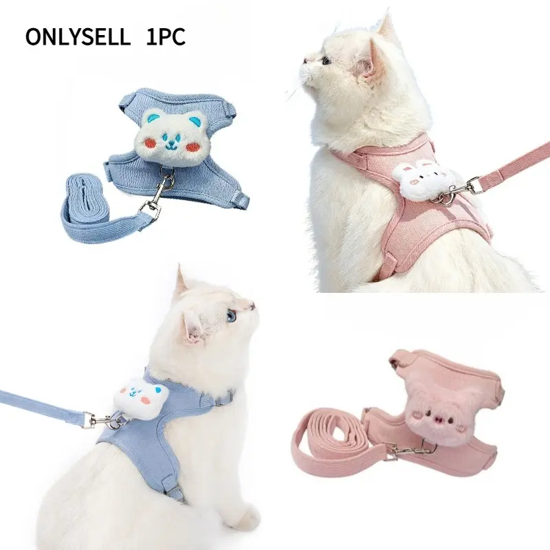 Cute Cat Harness with Leash – Breathable Mesh, Comfortable Easy Wear, Pastel Colors & Cute Prints for Kittens, Adjustable Escape Proof for Small Cats