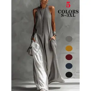 Summer Customer Favorite Women's Off Shoulder Dress Sleeveless Color Block Loose Fit Casual With Pockets Oversized Breathable Lightweight Beach Travel Resort, Elegant, Formal, Versatile, Comfort, Wear