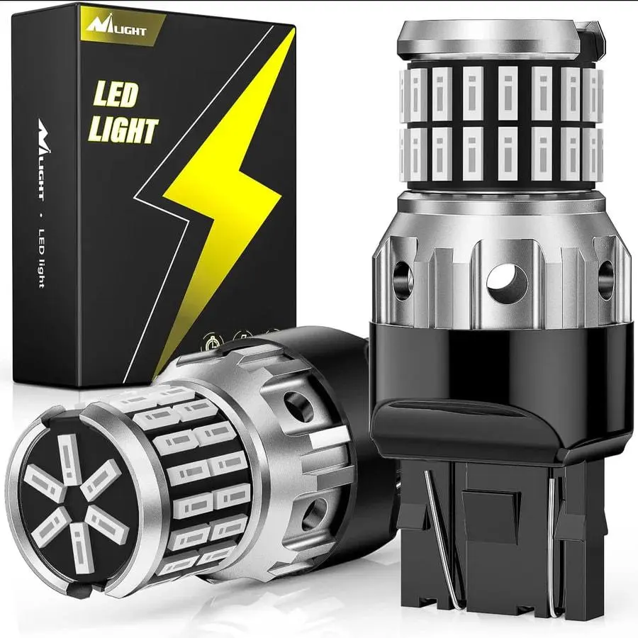 Nilight 7440-7443 T20 4014 63SMD Red High Lumen LED Bulb Set - Aluminum Body, DC 12V, Plug-N-Play for Cars/Motorcycle Headlights (Pair Set), Reverse/Brake
