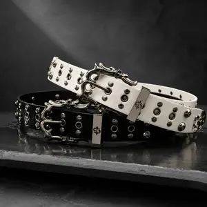 Unisex Y2K Studded Belt, Punk Grunge Goth Metal Accessory, Emo Streetwear Belt with Statement Buckle