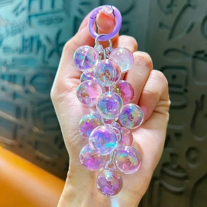 Women's 3D Translucent Grape Acrylic Bag Charm - Laser Bubble Bead String Reflective Keychain, Casual Daily Fairy Tale Ins Style Pendant, 1 Size Birthday Couple Gift for Bags, Keys, Suitcases