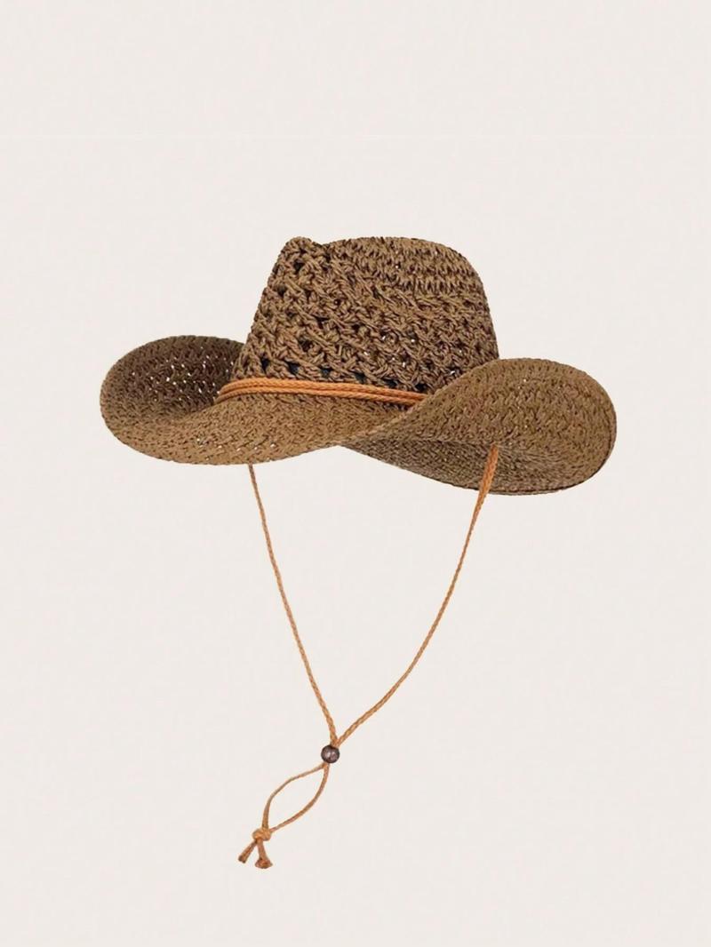 Women's Boho Style Straw Hat, Trendy Minimalist Sun Hat, Fashionable Sun Protection Hat for Summer, Stylish All-match & Exquisite Hat for Birthday Gift, Cowboy Style Hat