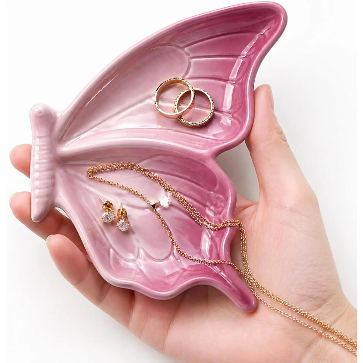 Butterfly Ring Dish  Tray, 5.5 x 4.7 Inch Ceramic Ring Holder  Trinket Dish Decorative  Bathroom Nightstand Jewlery Plate,  for Women Girl Mother's Day