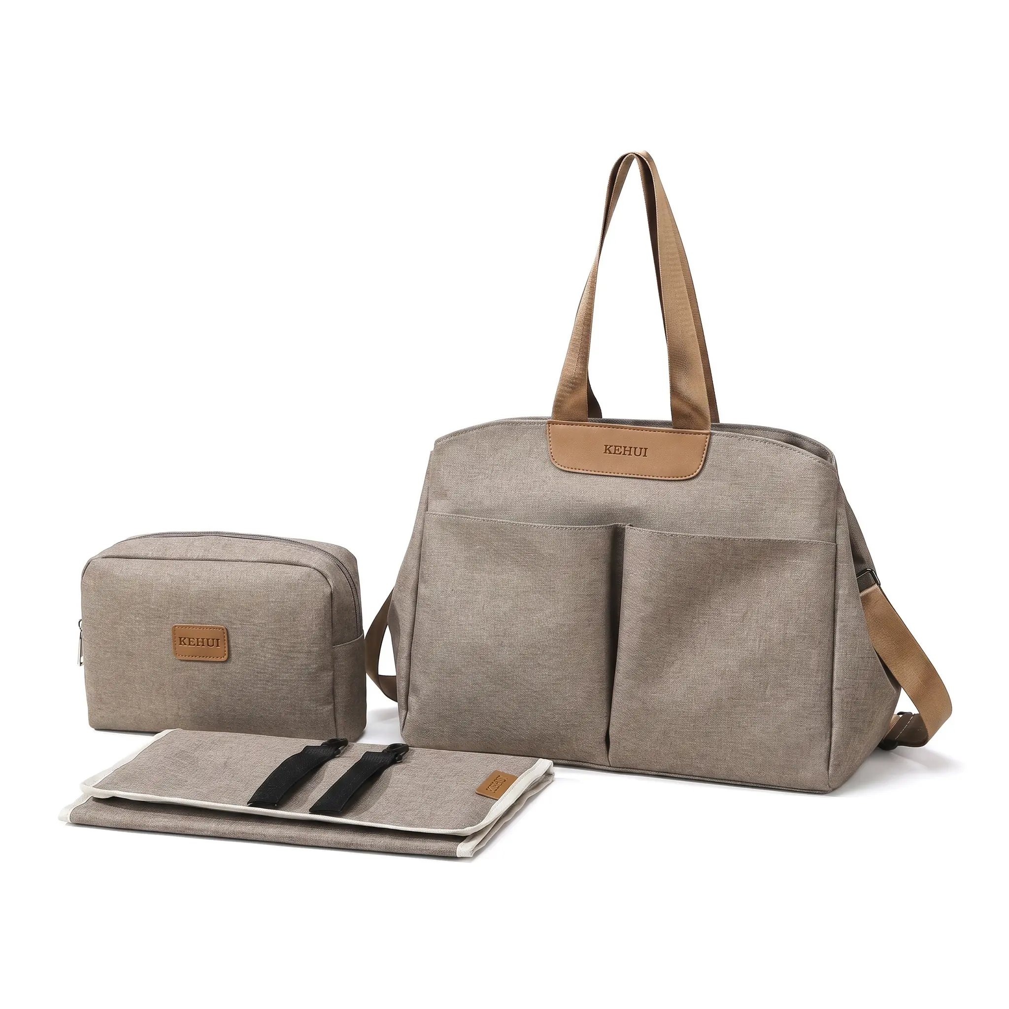 Women's Waterproof Ultra-Light Mommy Bag Set, Oxford Cloth with Stroller Hook, Ergonomic Curve Back Panel, 3-Piece Cosmetic Bag for Home Storage
