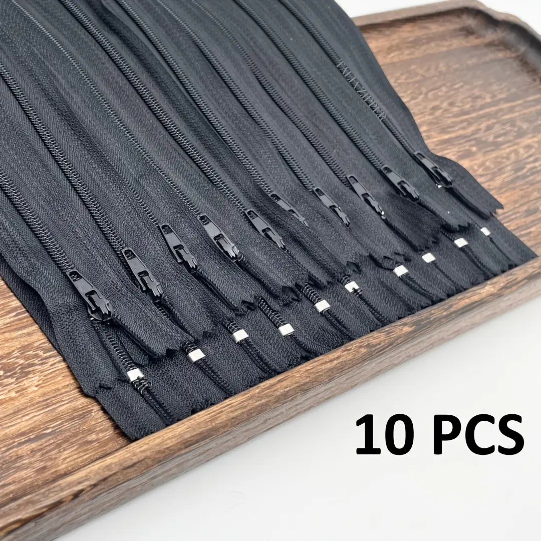 10pcs #3 Black Nylon Zippers - Available in 5/8/12 Inch Sizes, Durable & Smooth for Bags, Garments and DIY Projects