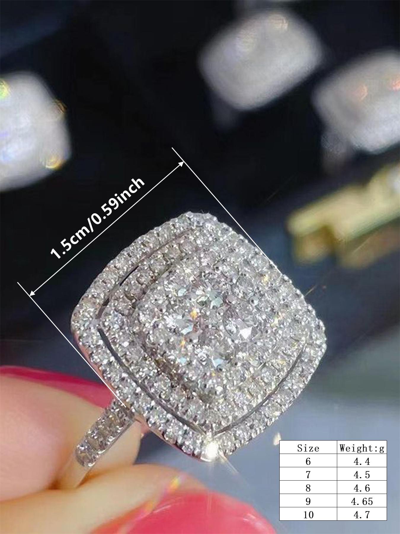 S925 Sterling Silver Fashion Square Shaped Artificial Diamond Ring, Elegant Engagement Ring, Luxury Jewelry for Party, Daily Clothing Decor, Trendy All-match & Exquisite Jewelry for Gift, Gift Ideas for Women