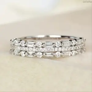 Sparkly Multi Layer Stackable Thin Line Ring, Designer Three Band Fashion Jewelry For Women Daily Wear