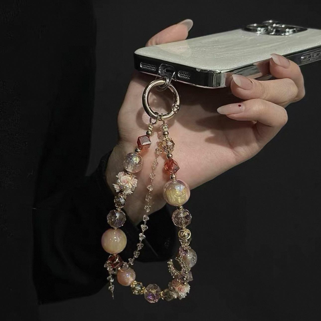 Popular crystal beaded phone chain, niche style keychain, bag chain, DIY hanging chain, handmade