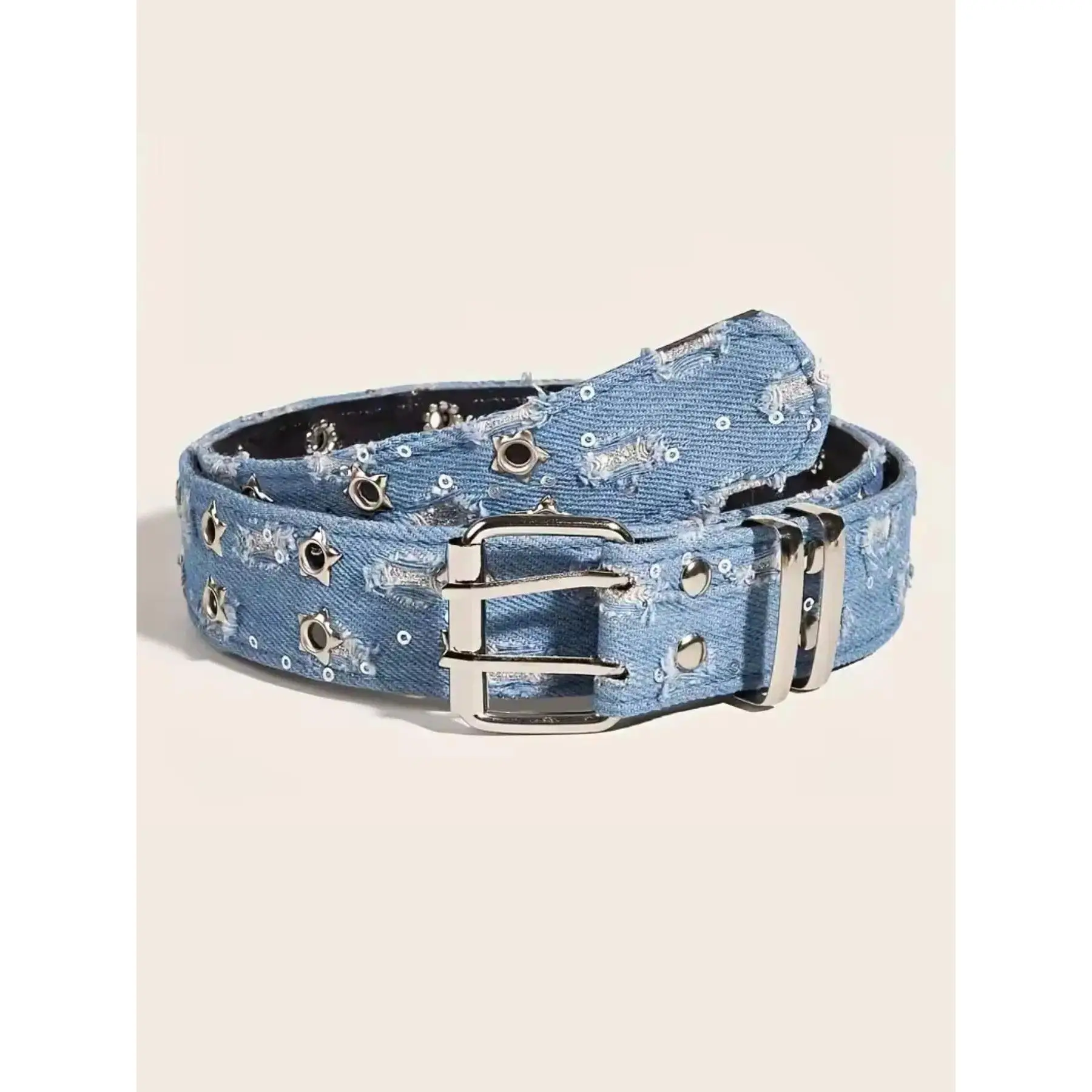 New Fashion Street Waist Belt, Blue Punk Accessory, Blue Denim Belt, Hip Hop Y2K Heart Buckle Belt, Unisex Design, Street Style Belt, Statement Belts, Belt With Buckle, Alt Belt, Cool Belts, Trendy Belt
