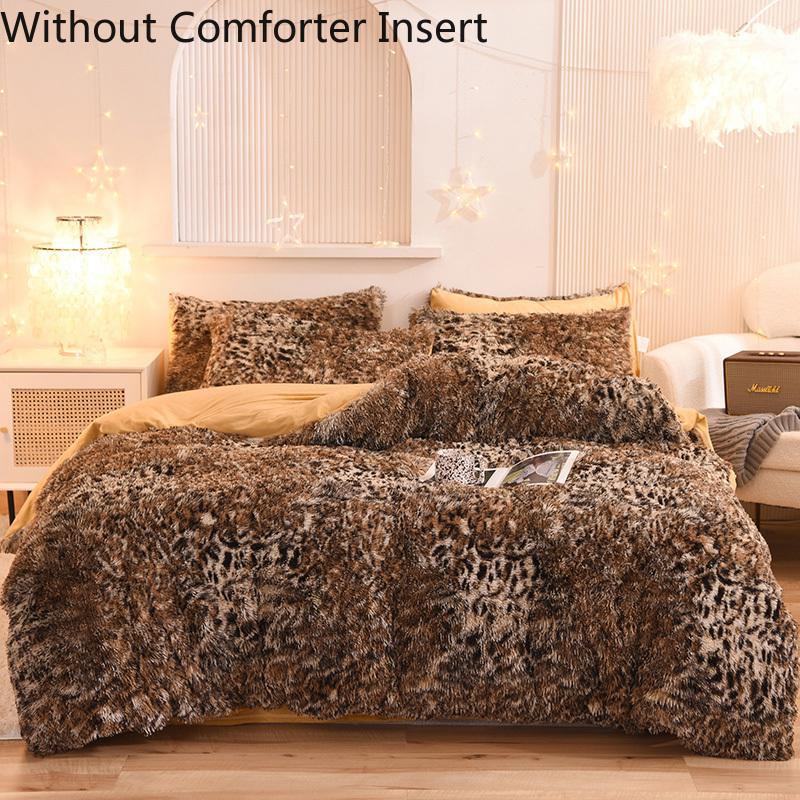 Solid Color Fuzzy Duvet Cover Set, 3 Counts/set Including 1 Duvet Cover & 2 PillowcasesSoft Comfortable  for HomeBedroombed comforter set leopard cozy bedroom soft puffy