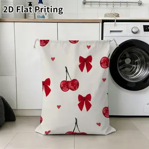 Large Capacity Laundry Storage Bag Cute Cherry Bow Heart Print Travel Dormitory Home Clothing Organization Protector 1PC, 2D Flat Printing
