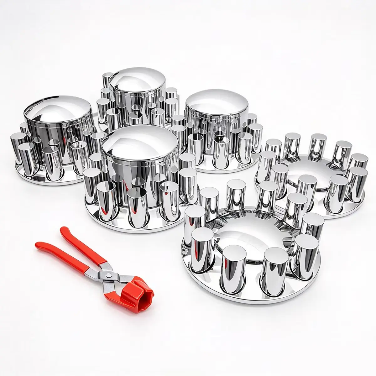 Automotive Wheel Cover Kit - 33mm Screw-On ABS Plastic Cylinder Lug Nuts, 2 Front Units, 4 Removable Caps, 60 Nut Covers, Universal Chrome Truck Rims Hub Centre Caps Auto Accessory