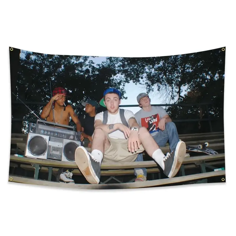 1pc The Rapper Mac Miller Flag Banner Hiphop Music 23ft6090cm35ft90150cm 4 Grommets SingleSided Printing Wall Hanging Tapestry Wall Tapestries Tapestry Room Decor for Indoor Outdoor Home Bar Yard Decorations Minimalist Wall Tapestry Aesthetic Room Backdro