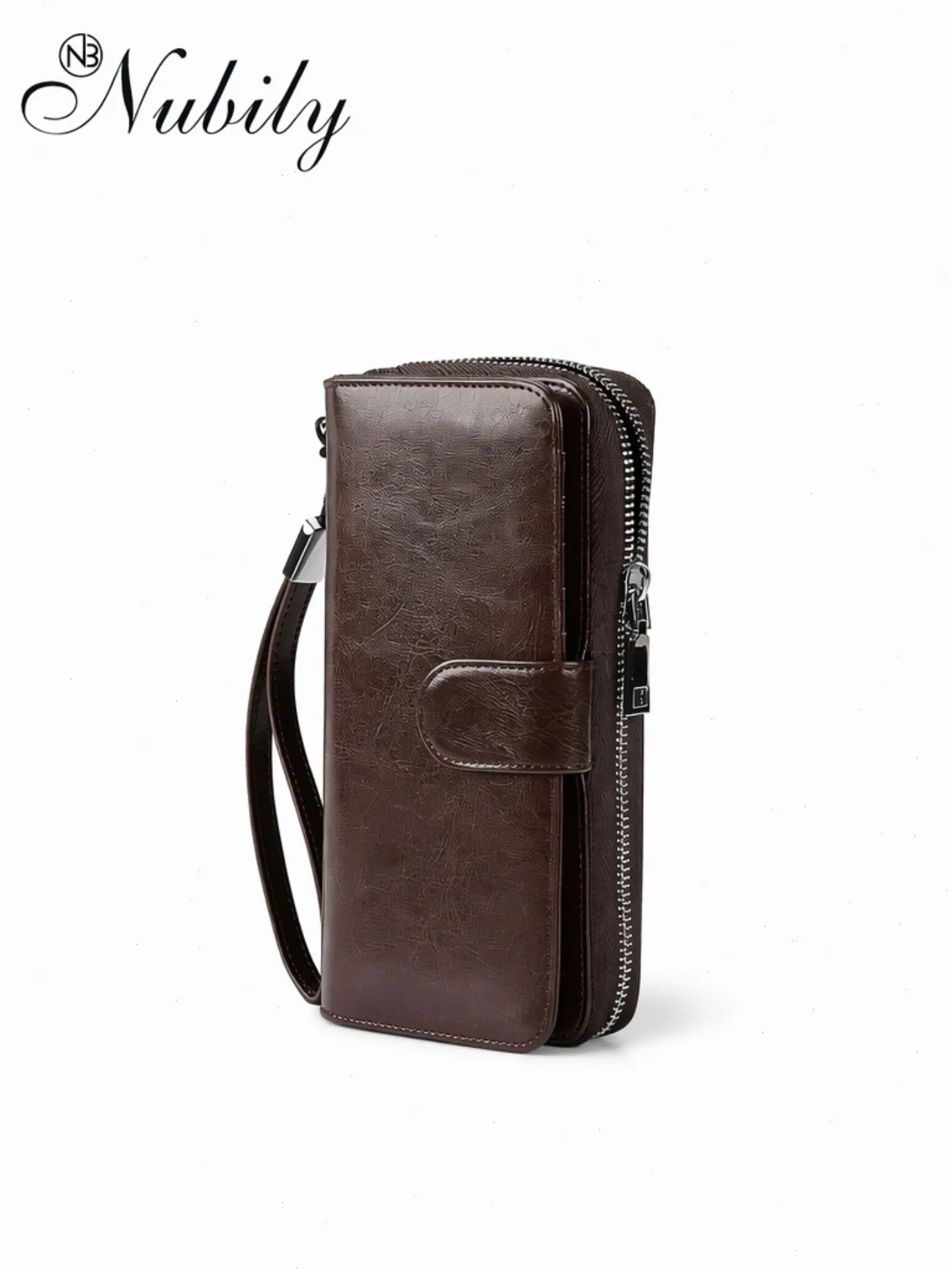 Women's RFID Blocking Genuine Leather Wallet, Detachable Wristlet Clutch, Vintage Style, Multi-Card Holder, Travel Purse, Zipper Wallet