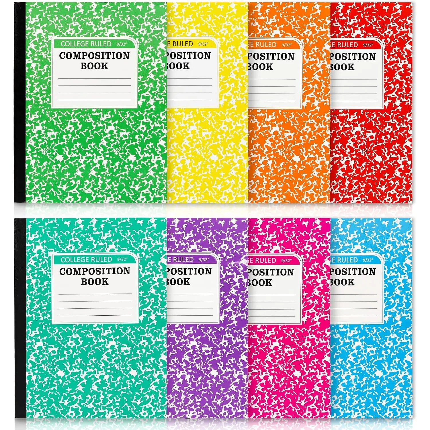 Composition Notebook Bulk Set, 8-Pack 8 Pastel Colors College Ruled Lined Pages Marble Cover, 9.75x7.5" Cute Journal for School Users, Office Stationery for Notes Taking Writing