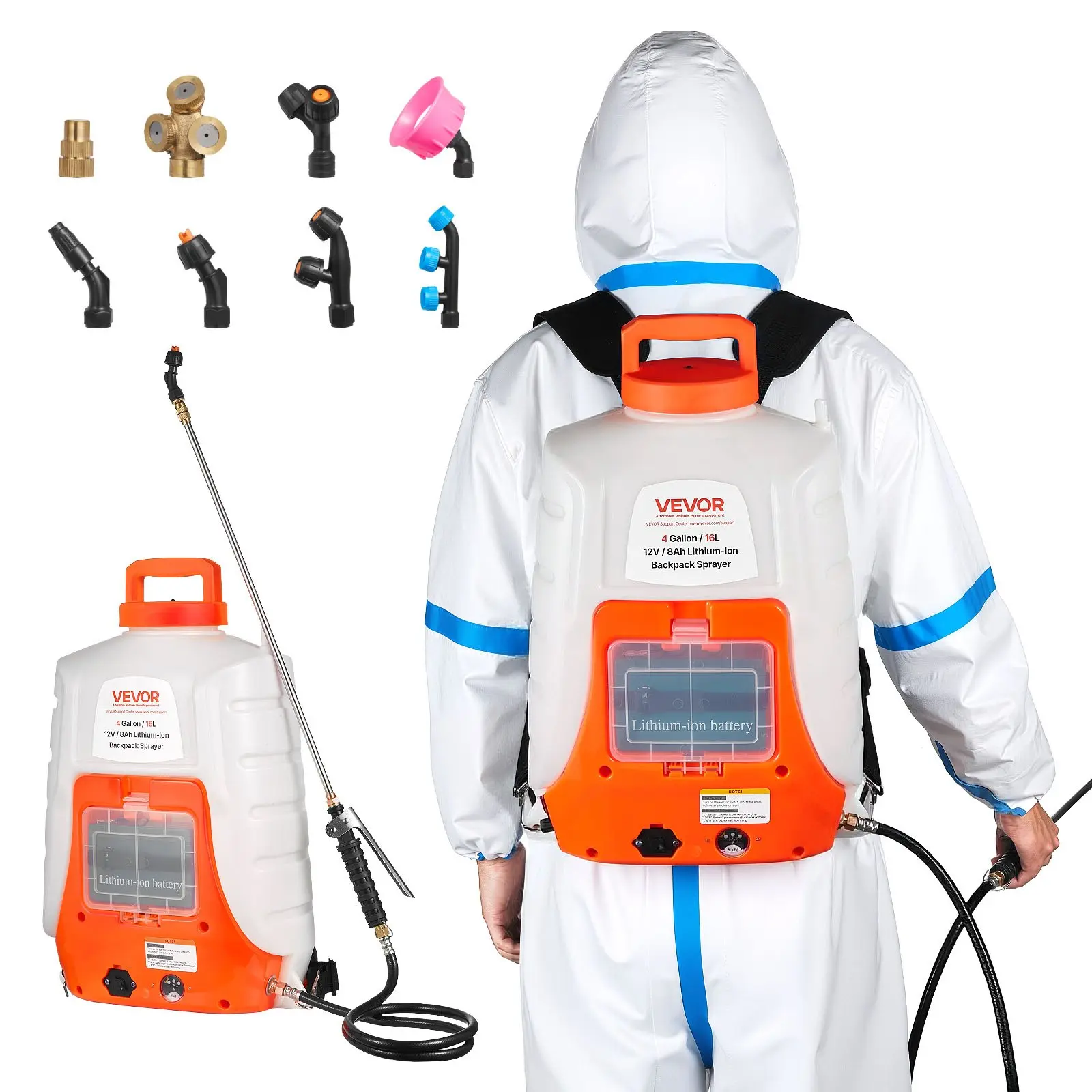 【toolupgrade】VEVOR Battery Powered Backpack Sprayer, 0-90 PSI Adjustable Pressure, 4 Gallon Tank, Back Pack Sprayer with 8 Nozzles and 2 Wands, 12V 8Ah Battery, Wide Mouth Lid for Weeding, Spraying, Cleaning