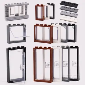 Small Particle Building Blocks Accessories 32PCS Door Transparent Window, City Street View House Model Kit Bricks Parts Set, Compatible with 60594 60596 60593 30586