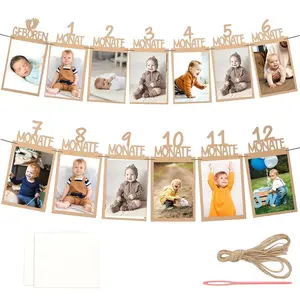 ' Monat' 1st Birthday Decoration for Children, 12 Months Photo Pull Flag, Perfect for Baby Shower Parties, Unique Gift Idea