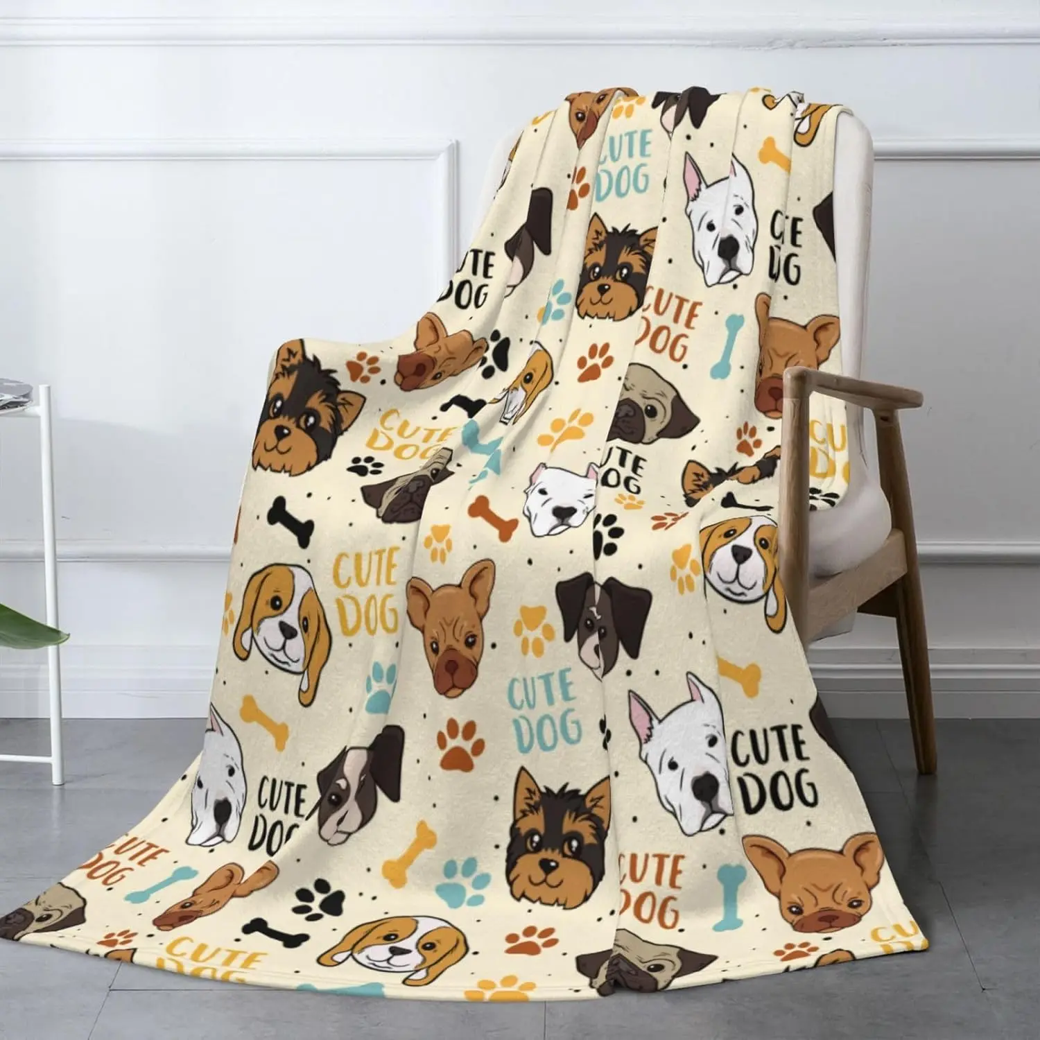 Cute Dog Pattern Fleece Blanket, Soft Cozy Plush Throw for Adults, Kids & Pets, Lightweight Warm Flannel Sherpa Blanket for Sofa & Bed, Ideal Gift for Pet Lovers| Home & Kitchen