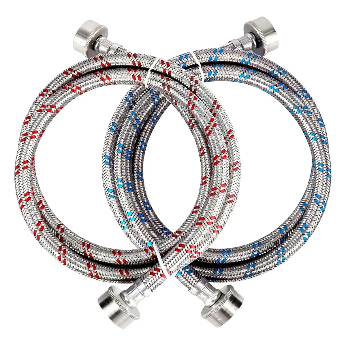 4FT Premium Stainless Steel Washing Machine Hoses, Burst Proof, 2 Pack, Hot and Cold Water Supply for All Washers, 10 Year Warranty