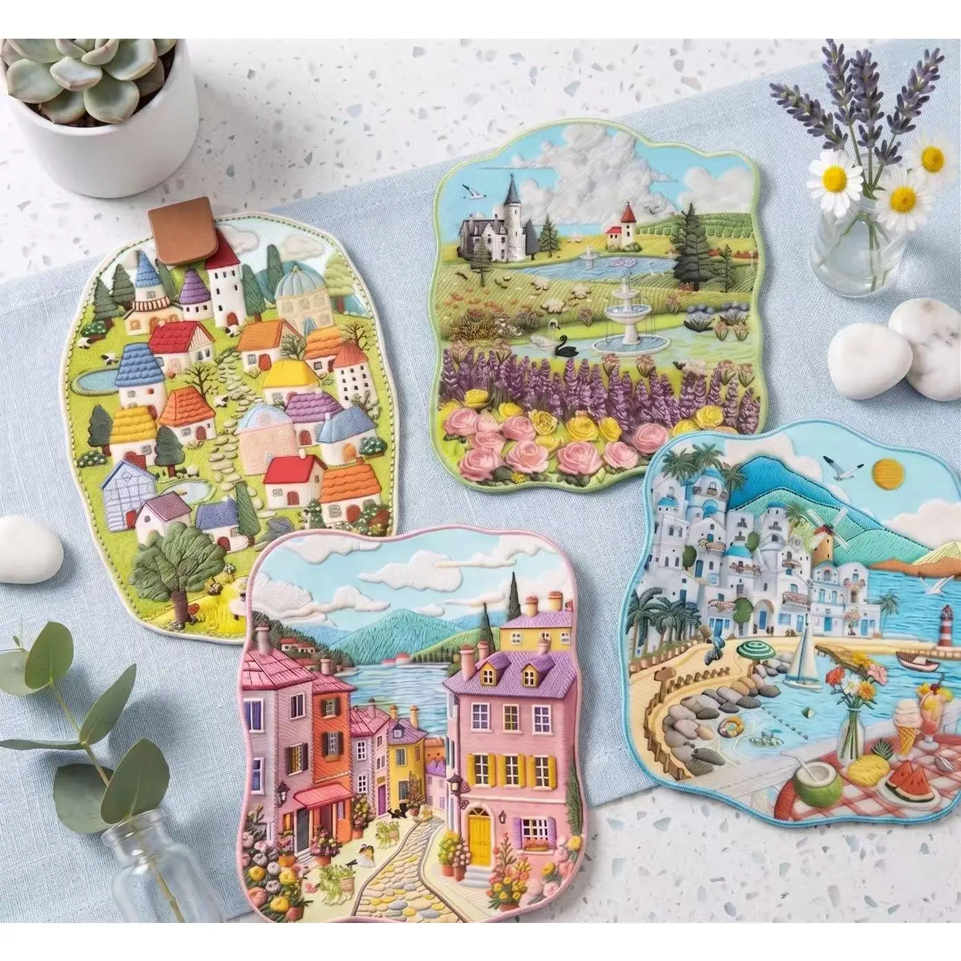4-Pack Vintage Town & Seascape Mini Decal Sheets - Cottagecore Journaling Stickers for Quiet Life Unisex Artists, High-Res Print Scrapbooking Supplies, Party Bag Gifts & Home Decor Accents