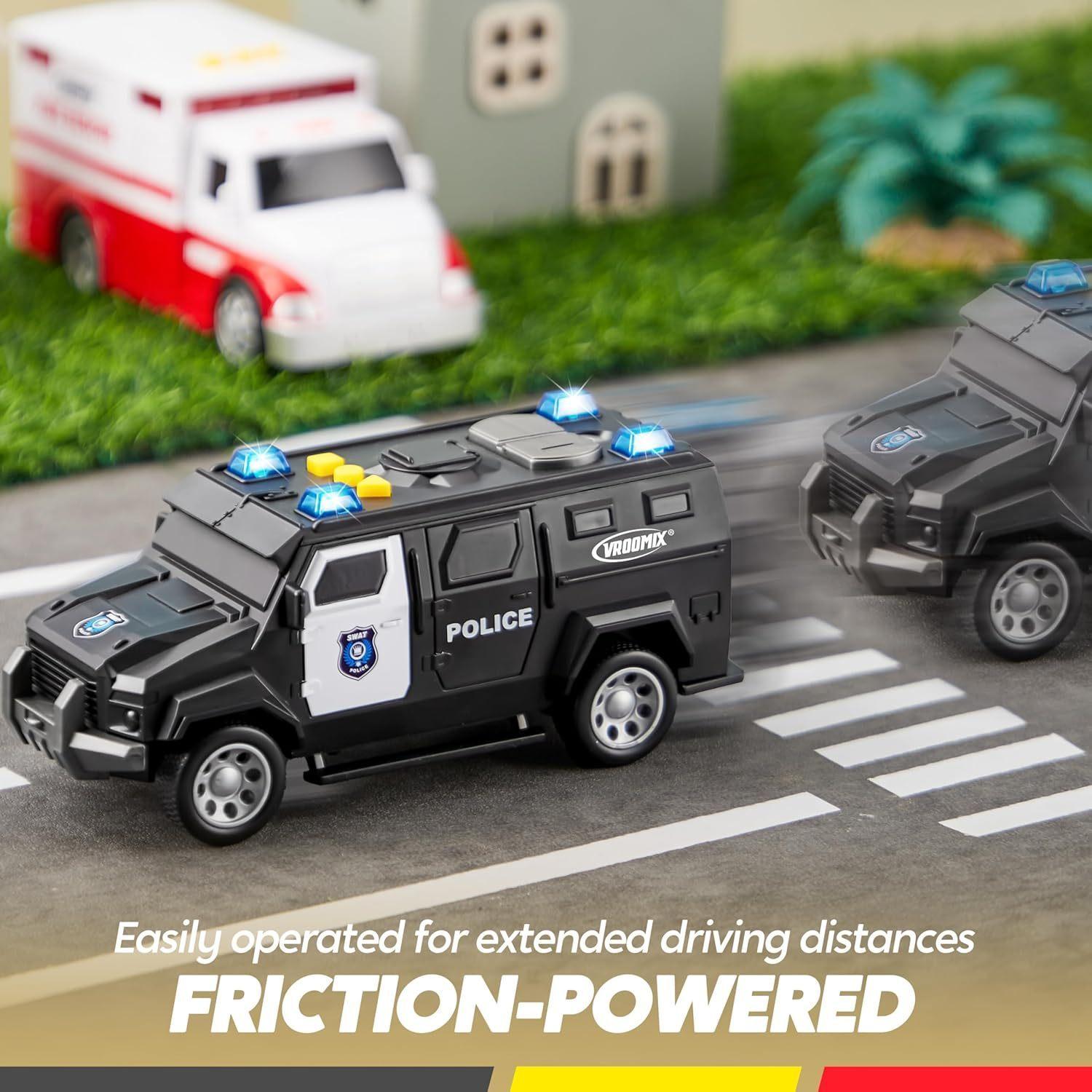 Friction-Powered Toy School Bus, Police Car, Ambulance & Student Bus with Lights & Sound Effects – Safe, Educational & Reliable, Ideal Gift for Boys & Girls