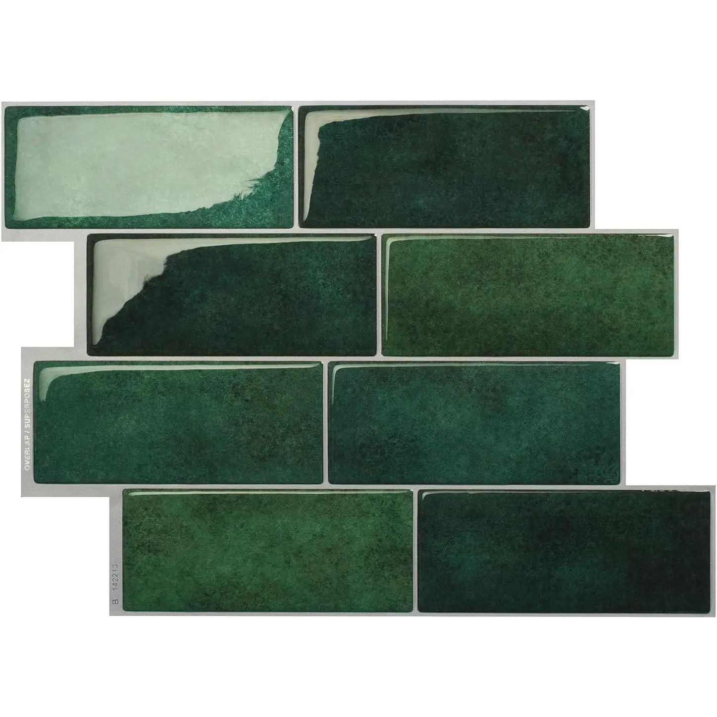 Peel and Stick backsplash, Subway Emerald Green, 11.55"x8.38" | Pack of 5 (2.8 sq ft), Glossy, Heat/Moisture Resistant, Low VOC, Kitchen/Bathroom, Renter Friendly, Made in Canada