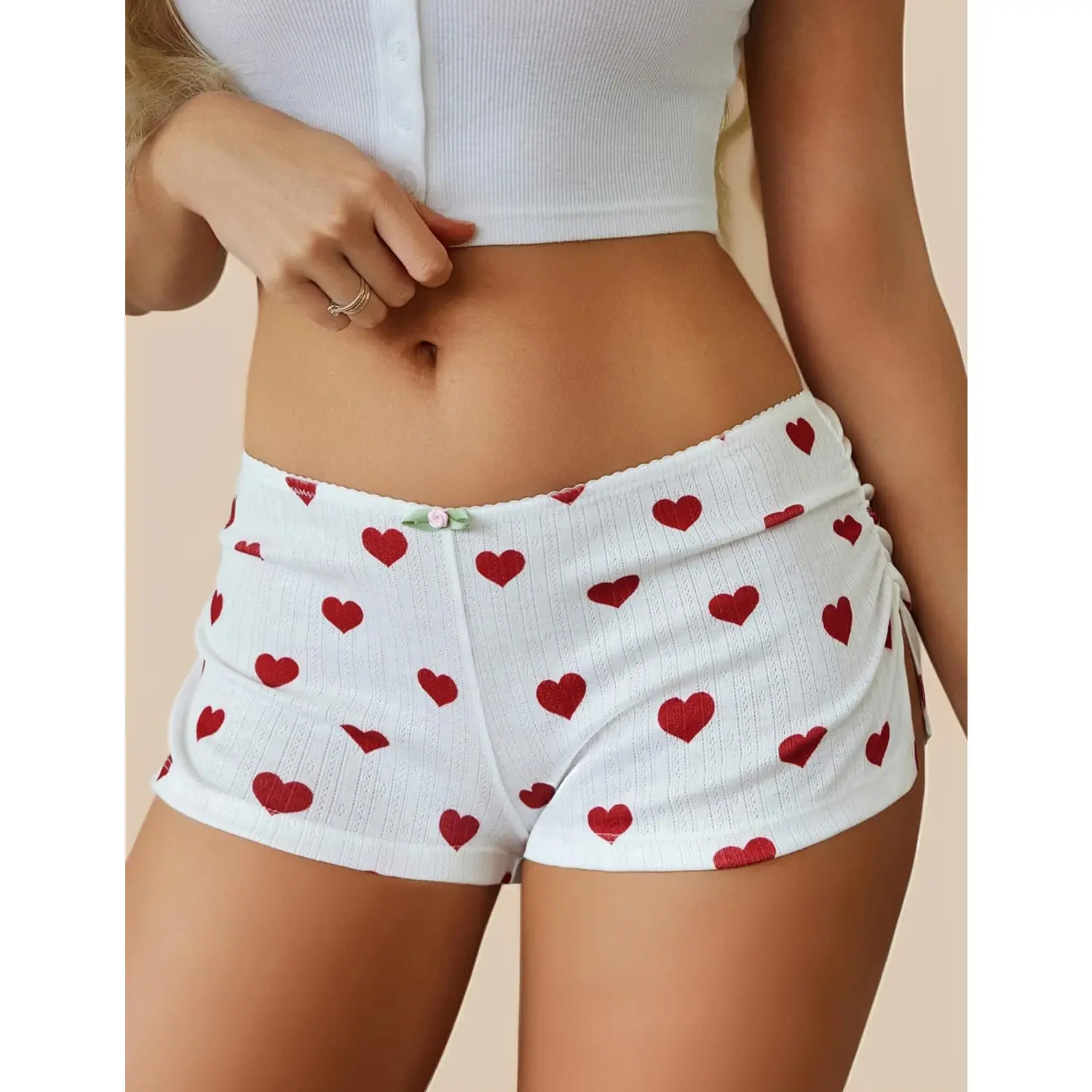 Micro Pajamas Shorts for Women Low Rise Ruched Lounge Shorts Cute Boy Short Side Slit Pj Bottoms