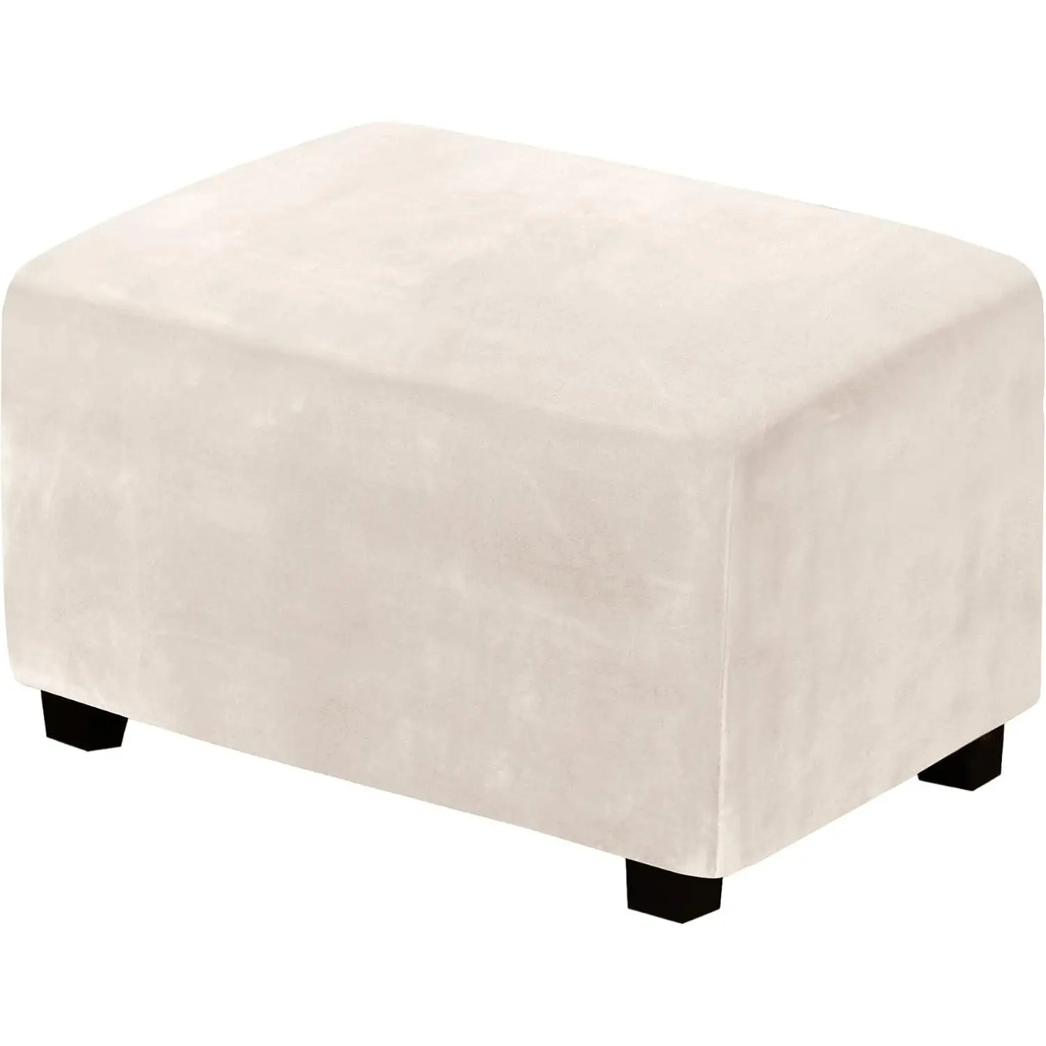 Velvet Stretch Rectangle Ottoman Cover, Large, Ivory | Real Soft Velvet, Elastic Bottom, Machine Washable, Fits 29-37"L 24-31"W Rectangle Storage Ottomans, Protects From Spills