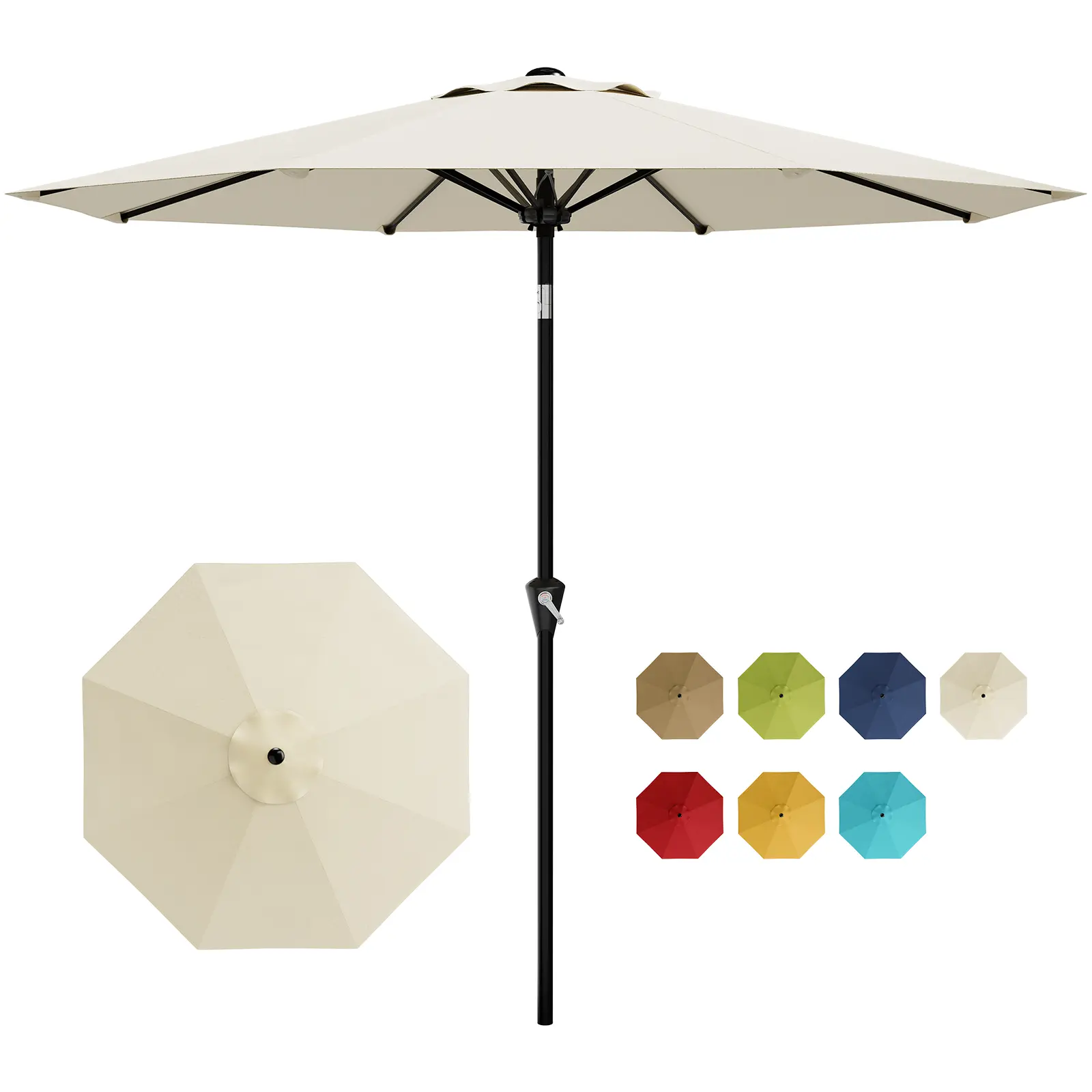 Water Resistant 9FT Outdoor Table Market Umbrella, Featuring Hand Crank & Tilt Mechanism, Durable Sun Shade for Deck, Pool and Backyard Garden