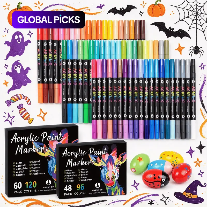Acrylic Paint Marker Set, 96/120 Colors Dual-Tip Brush Markers, DIY Art Supplies for Rock Painting, Canvas, Wood & Crafts, Coloring Markers, Unique Gift