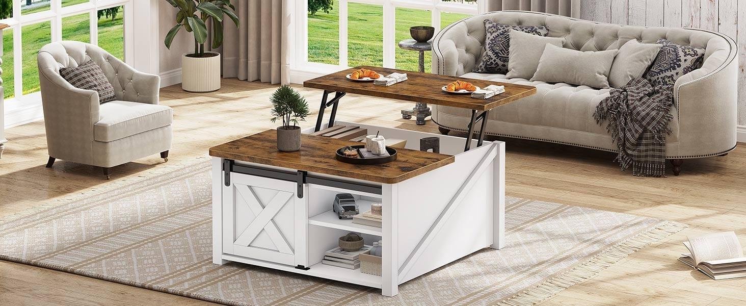 31.5 Inches Lift Top Coffee Table with Hidden Storage White 31.5 Inches Lift Top Coffee Table with Hidden Storage White