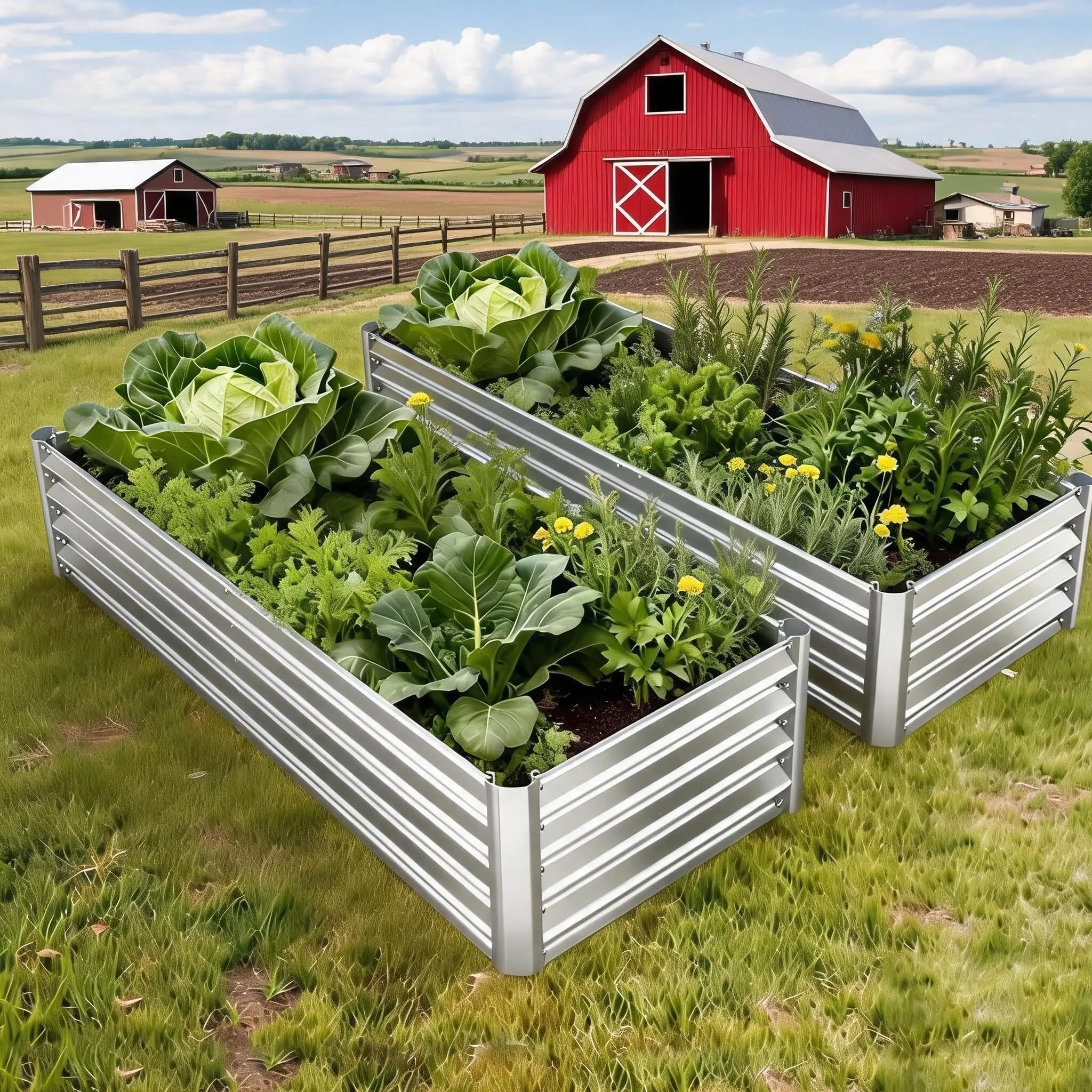 GARVEE Silver Galvanized Steel Elevated Garden Planter Box Set with 2PCS Standard Raised Beds and Greenhouse Covers, Durable Outdoor Heavy Duty Container for Gardening