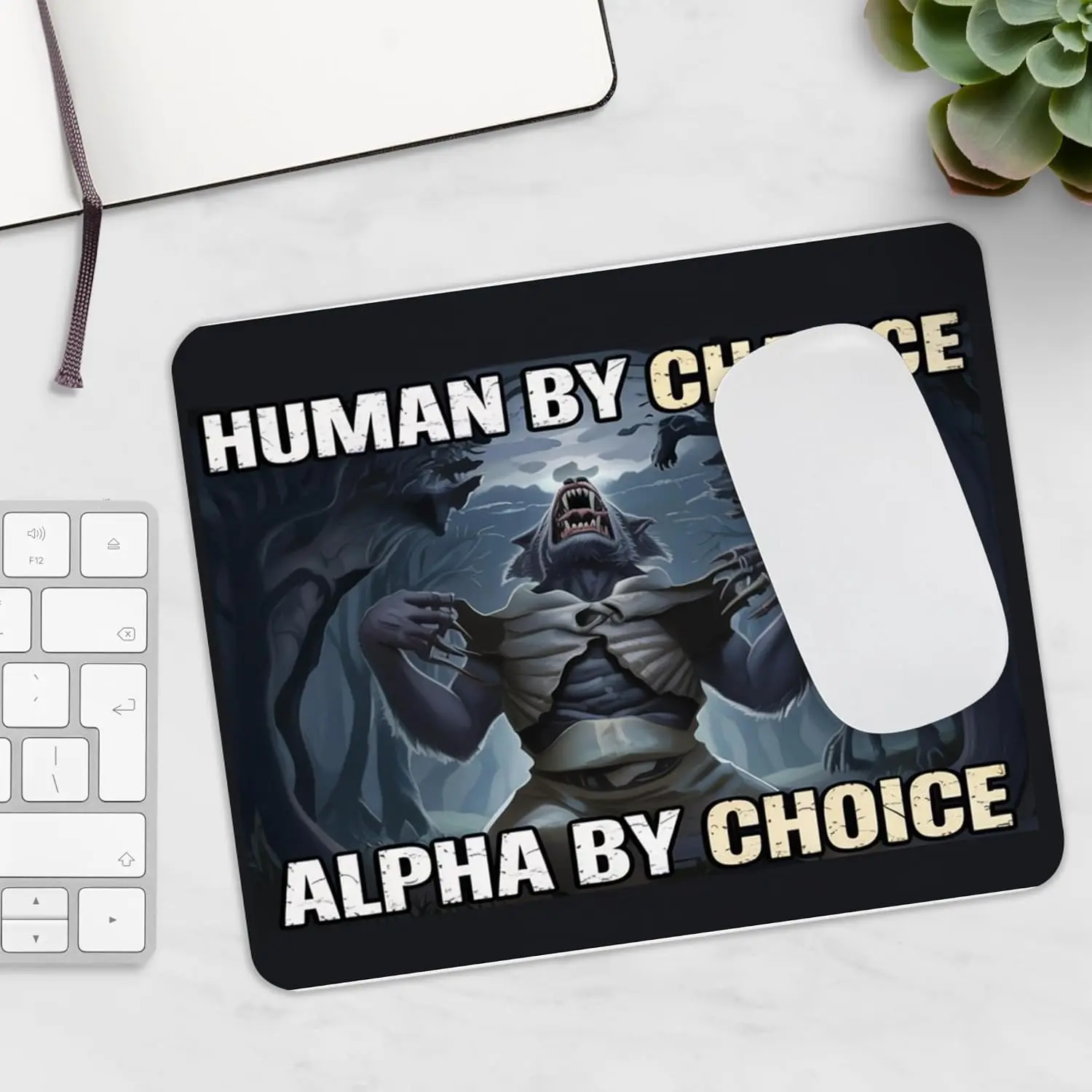 Funny Human by Chance Alpha by Choice Mouse Pad Non-Slip Gaming Computer Pc Wolf Meme Mousepad Rubber Base for Office Home Gift Cool Alpha Wolf Meme Animal Meme Gifts