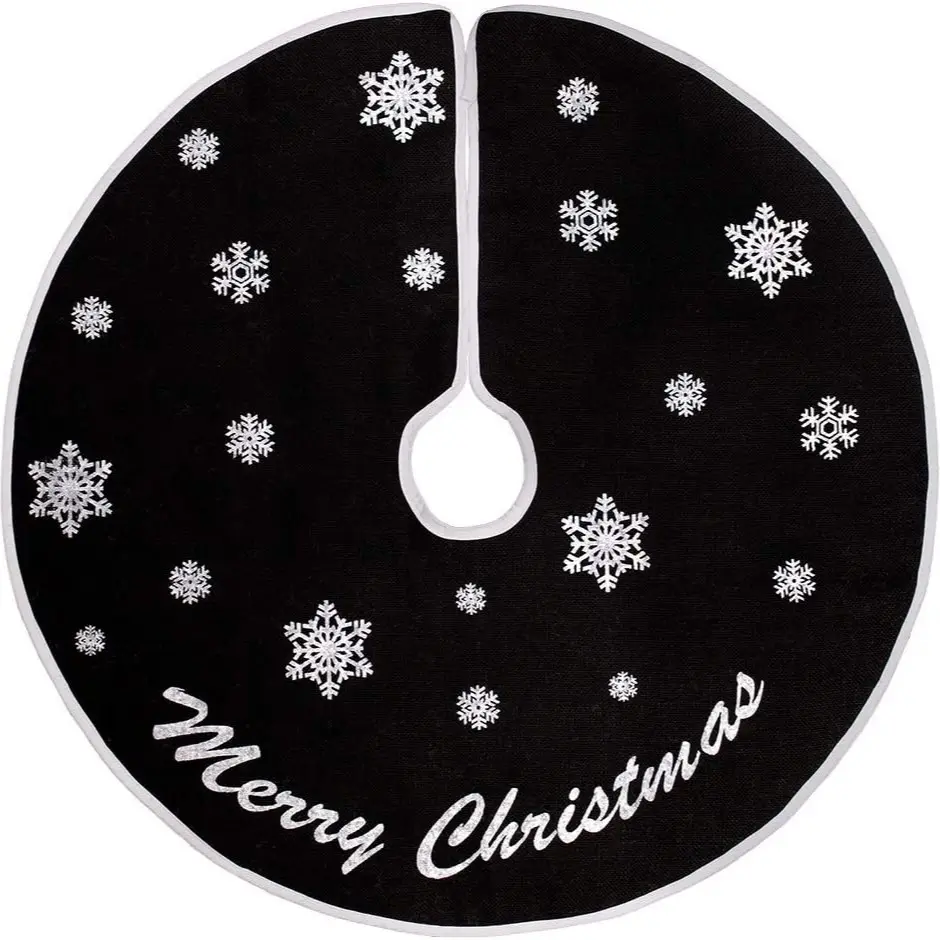 1pc Christmas Polyester Tree Skirt, Tree Skirt with Snowflakes and Merry Christmas Text, Ideal for Holiday Home Decor