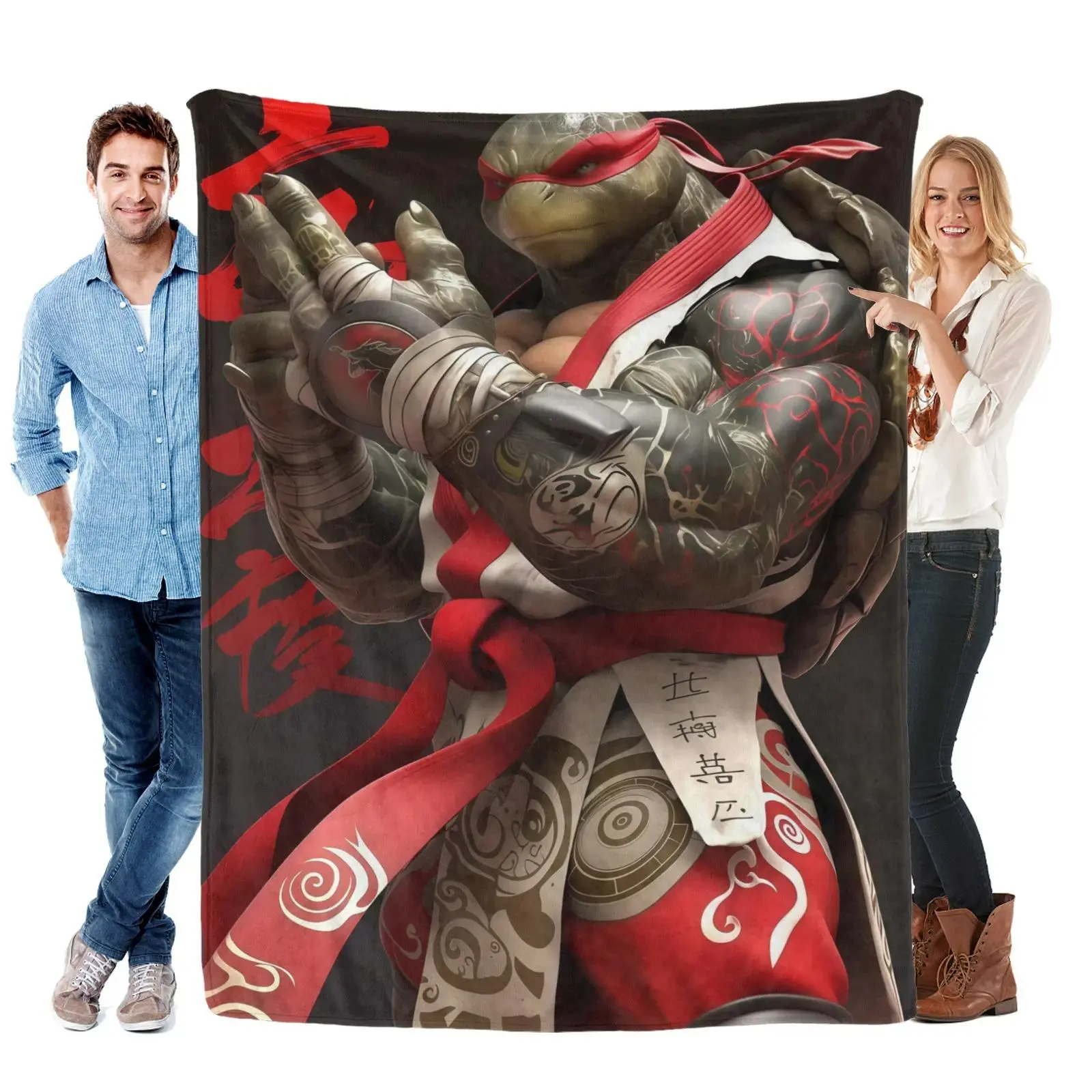 Ninja Turtle Martial Arts Technology Flannel Blanket Red Mask Warrior Print Super Soft Warm Cozy Lightweight Kids Blanket Adult Blanket Throw For Bedroom Sofa Office College Dorm Back To School Gift Home Decor