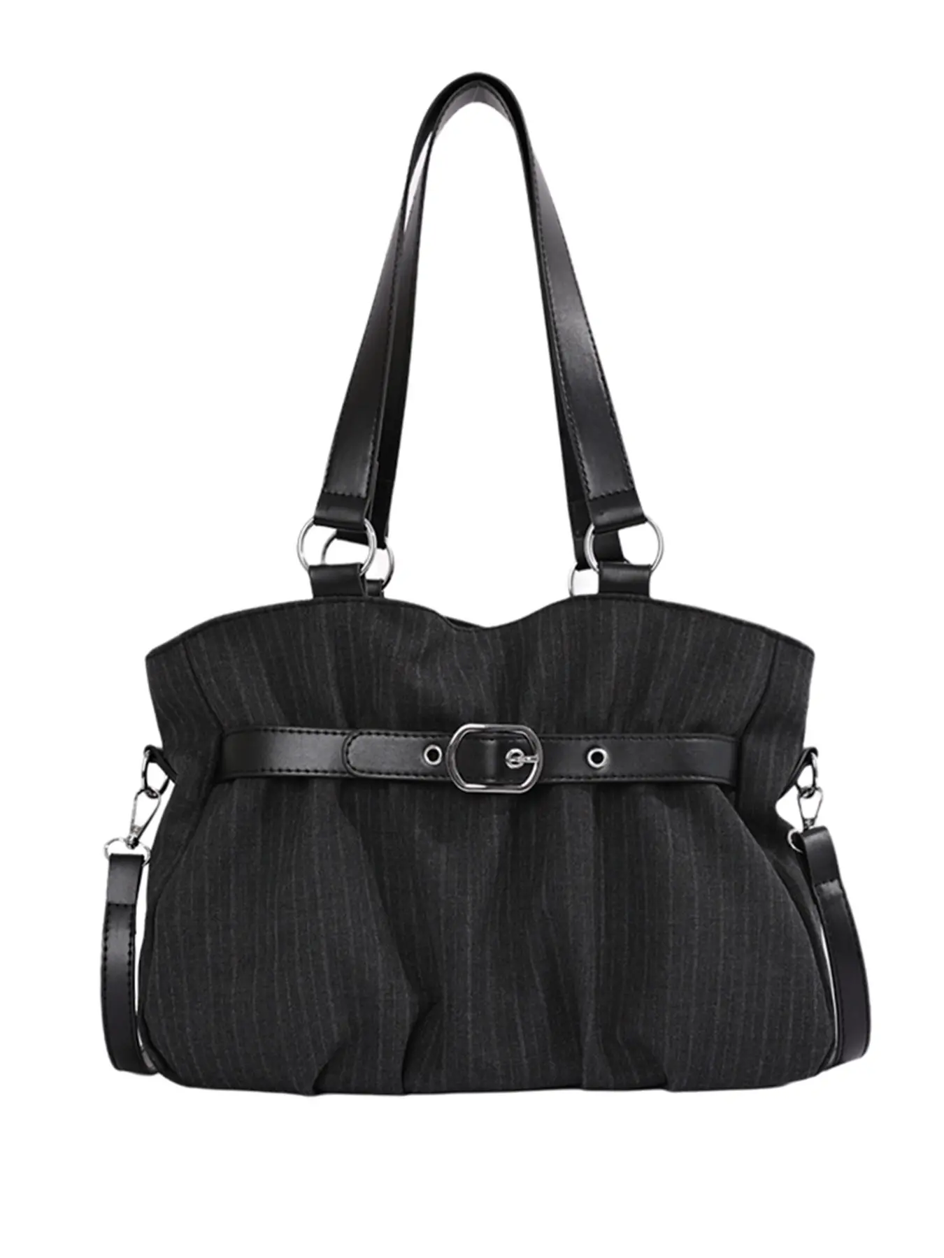 Korean Style Striped Pleated Underarm Bag, Minimalist Relaxed Design, Adjustable Buckle, Dual Shoulder Straps, Perfect for Office and Students